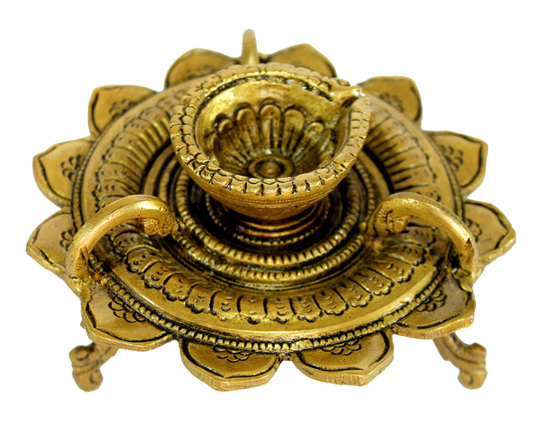 Esplanade Lotus Shaped Round Brass Diya Oil Lamp Home Decor Kuthu Vilakku