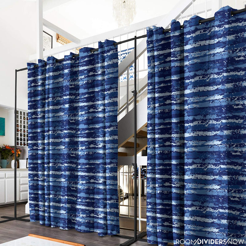 How About Premium Blue Stripe Room Divider Curtain 9x10ft for Privacy & Blackout