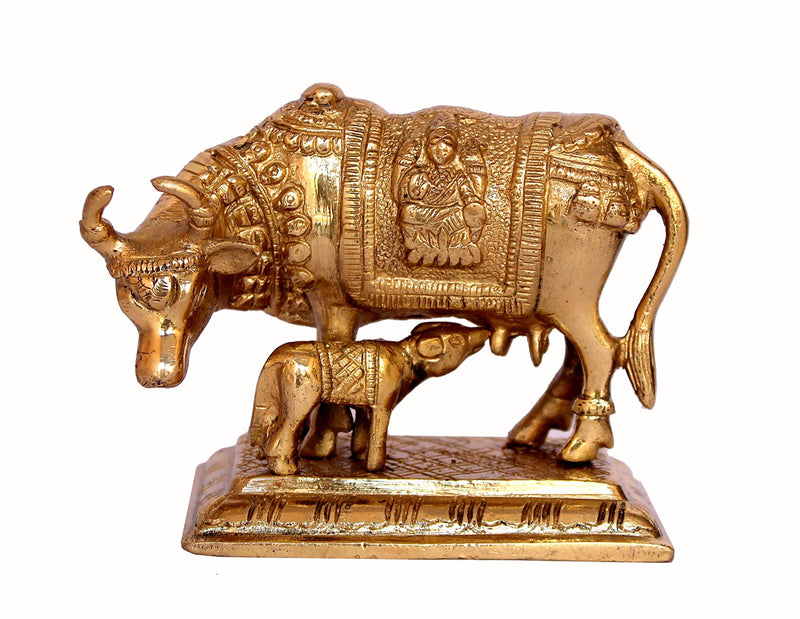 Gerenic Brass kamdhune Cow Nandi kamadhenu Cow and Calf Holy Cow Brass Idol