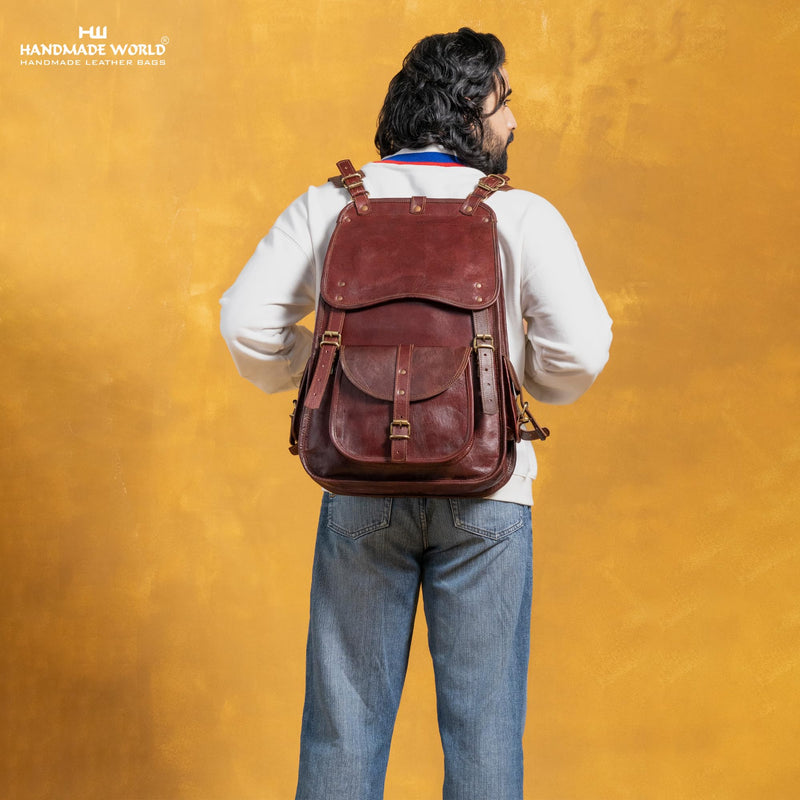 Handmade Leather Laptop Backpack for Travel and Office, 21 Inch