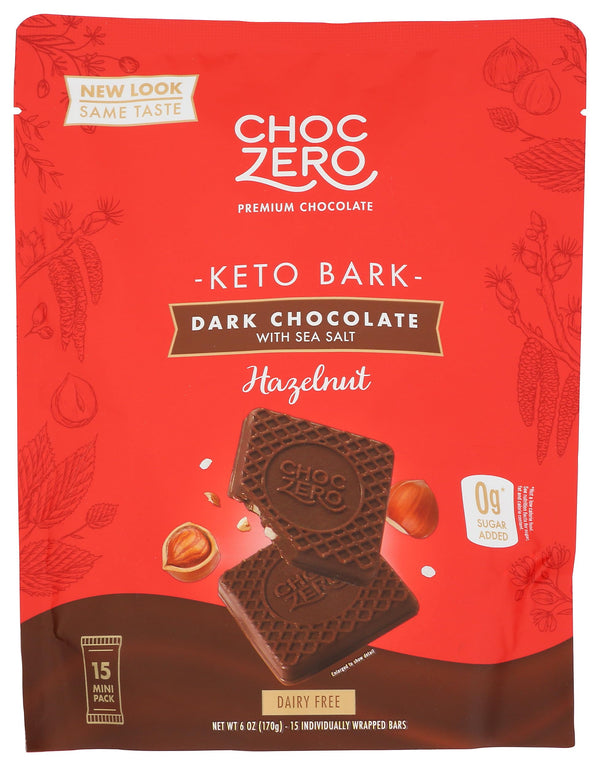 ChocZero Dark Chocolate Sea Salt Keto Bark with Hazelnuts 6 Oz