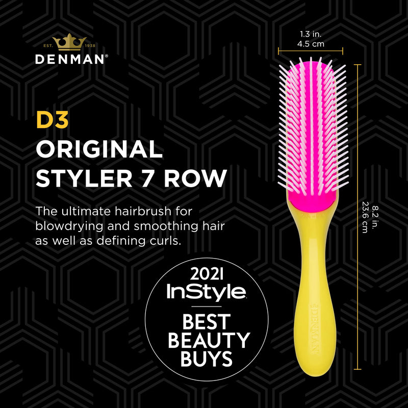 Denman D3 Yellow & Pink 7-Row Styling Brush for Curly Hair