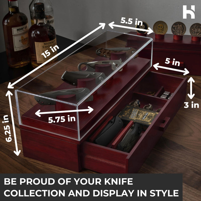 Holme & Hadfield Cherry Wooden Pocket Knife Display Case Knife Deck