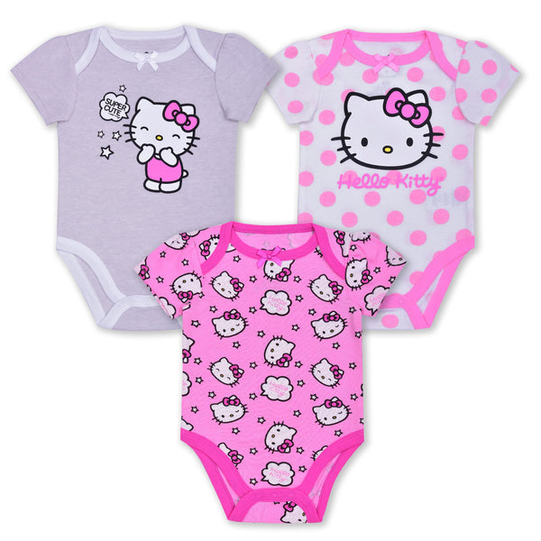 Hello Kitty Baby Girl 3 Pack Bodysuits for Newborn and Infant