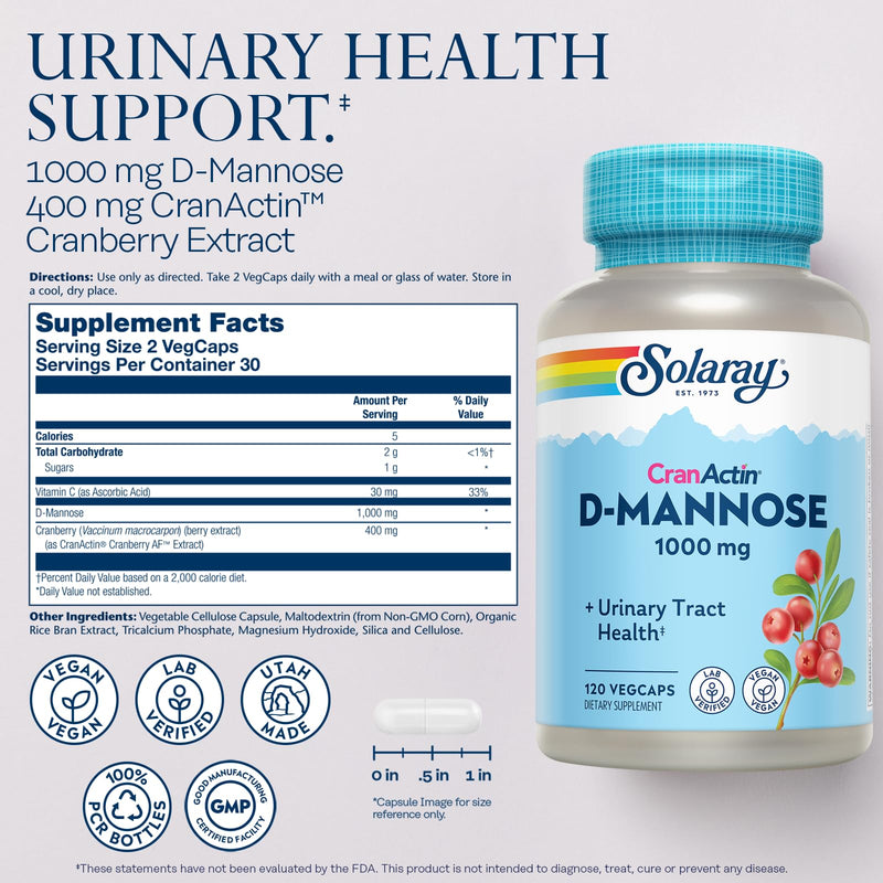 Solaray D-Mannose 1000mg CranActin Cranberry Extract & Vitamin C 120 VegCaps