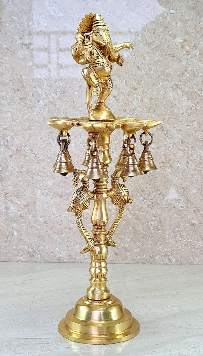 16.5 Inch Brass Ganesh Oil Lamp Home Decor Diya & Kuthu Vilakku for Office