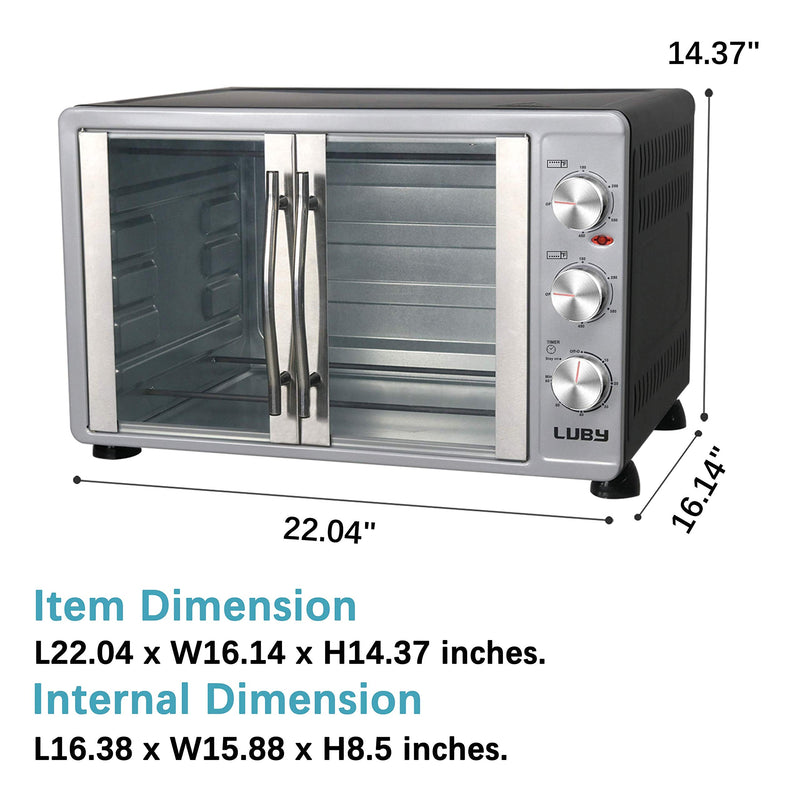 Luby Large French Door Toaster Oven Countertop 55l 14 Inch Pizza 20lb Turkey