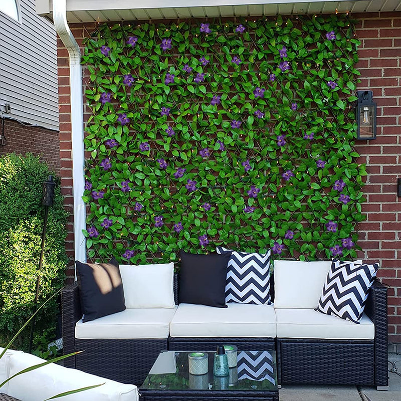 Purple Flower Expandable Faux Ivy Privacy Fence 22x120 inches