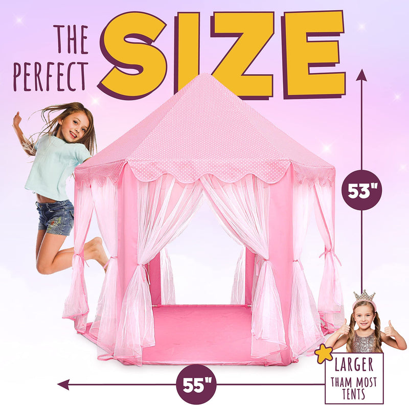 Pink Princess Castle Playhouse Tent with LED Lights 55"x53"