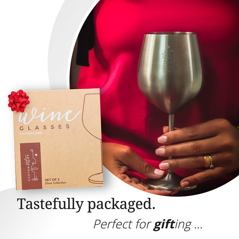 Gusto Stainless Steel Wine Glass Set of 4 18 oz Unbreakable Glasses