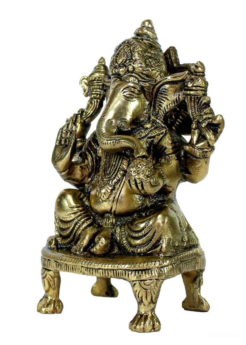 Esplanade 8 Brass Ganesha in Antique Finish Pooja Puja Ganesh Idol 5.75 Ganesh