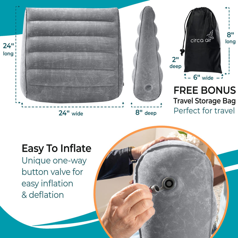 Circa Air Inflatable Wedge Pillow for Travel and Home 24x24x8 Inches