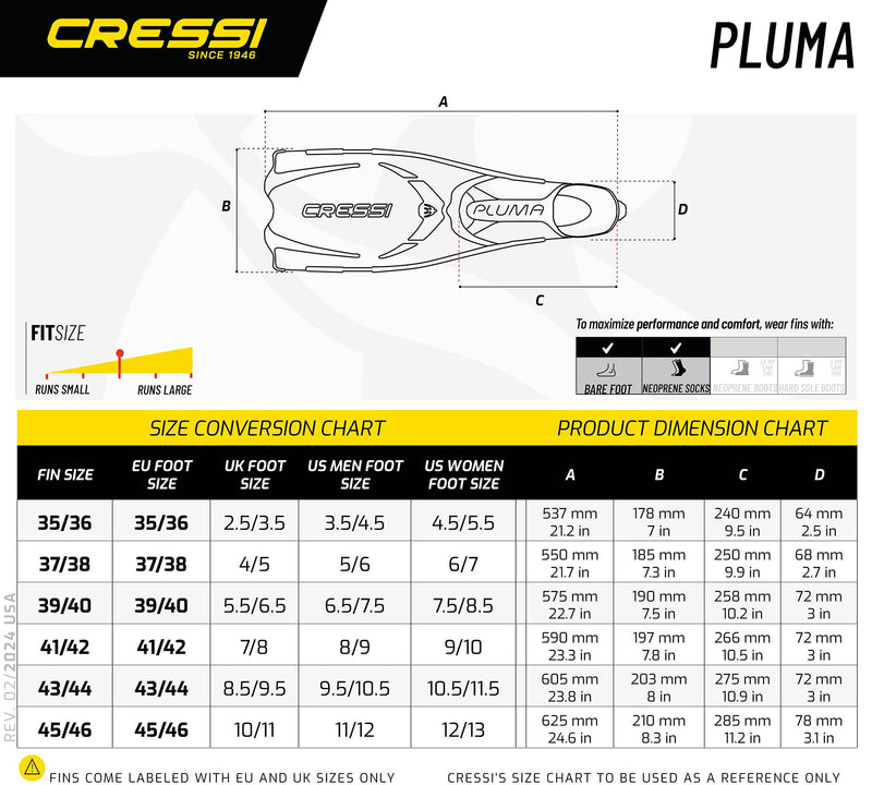 Cressi Pluma Snorkeling Fins Black/Silver Size 43/44