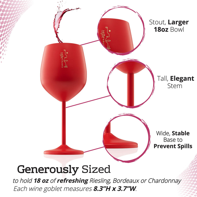 Gusto Nostro Red Stainless Steel Wine Glasses 18 Oz Set of 4