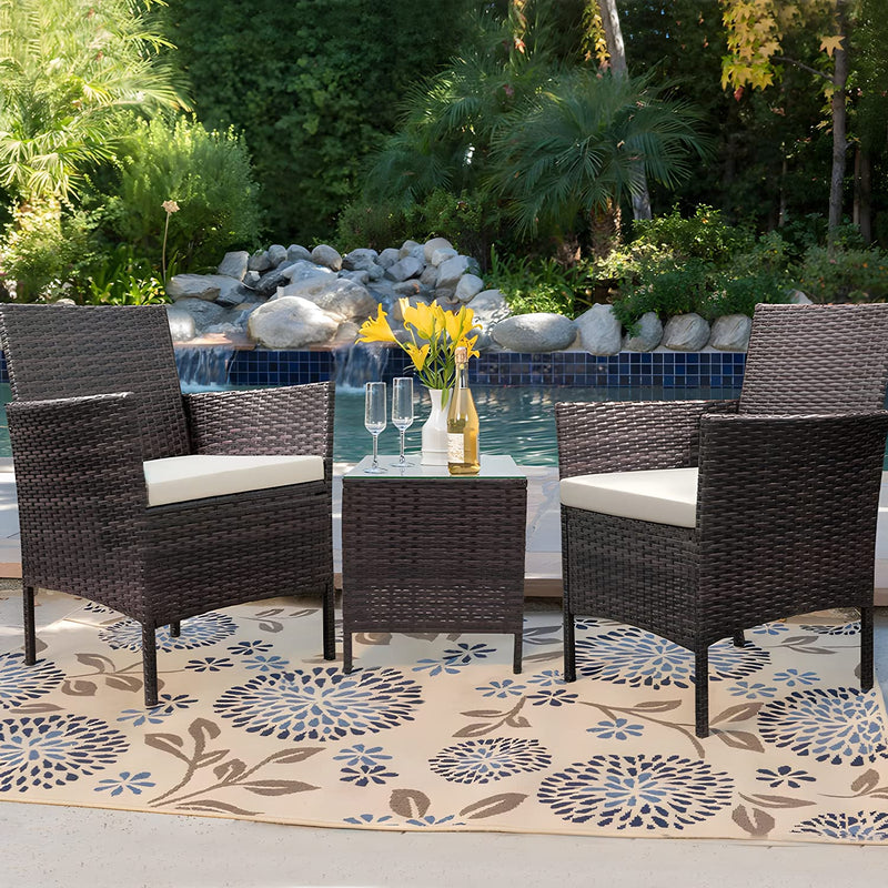 MoNiBloom Outdoor Rattan Patio Furniture Set with Cushions Brown