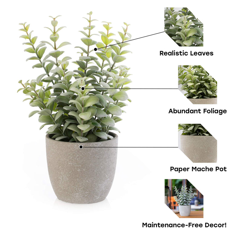 11.5 Inch Realistic Faux Green Plant in Grey Paper Mache Pot for Indoor Decor