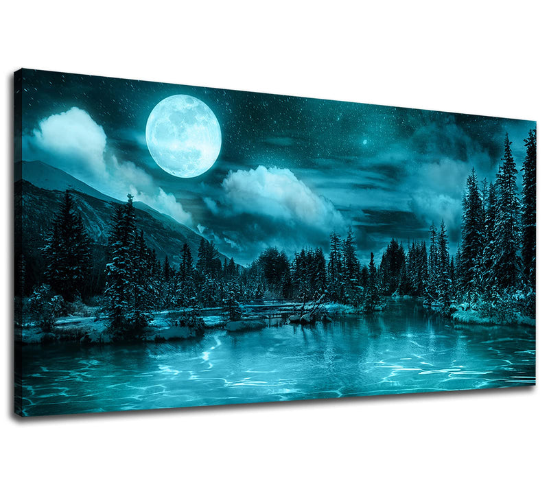 Moonlit Forest Landscape Canvas Wall Art 20"x40"