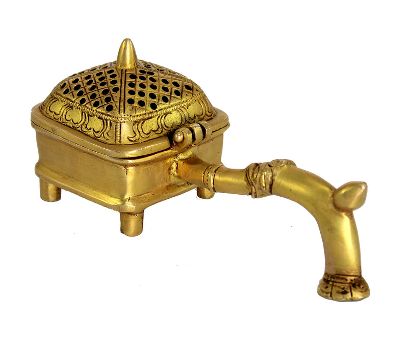 Esplanade Brass Incense Burner Dhoop Dani Stand with Handle 15 Cms Square