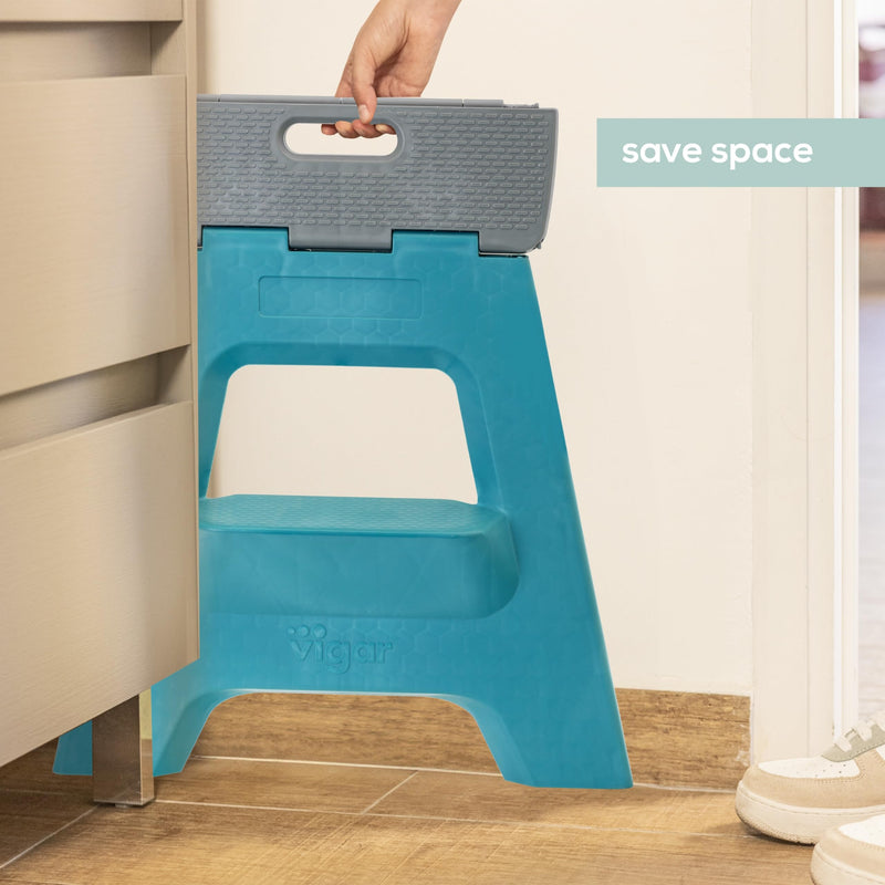 Turquoise Vigar Lightweight Non-Slip 16-Inch Foldable Step Stool