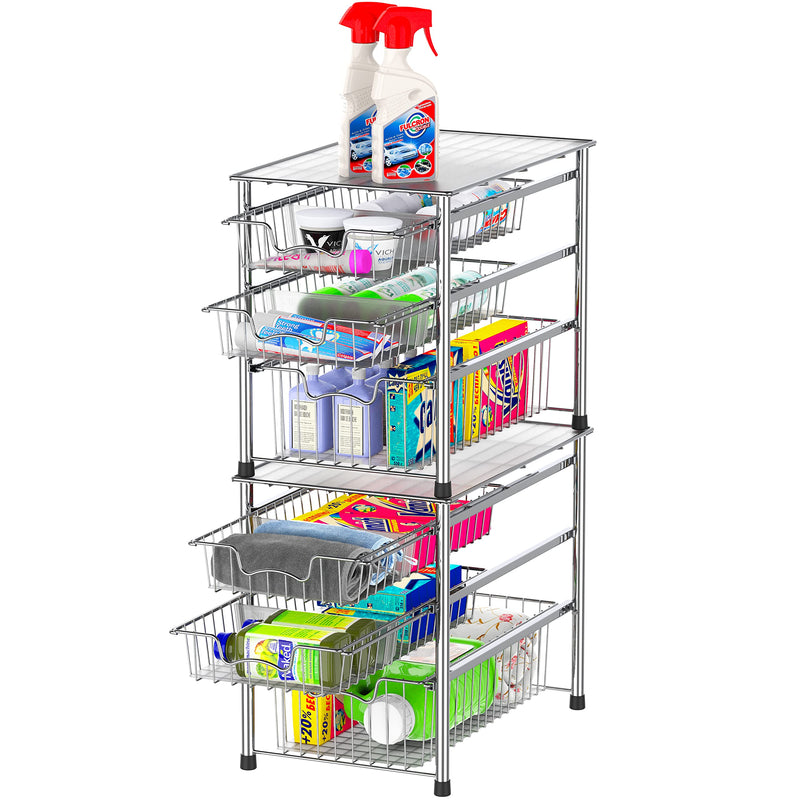 Chrome Stackable 3 Tier Sliding Basket Organizer Drawer 16.75x11x 13.75