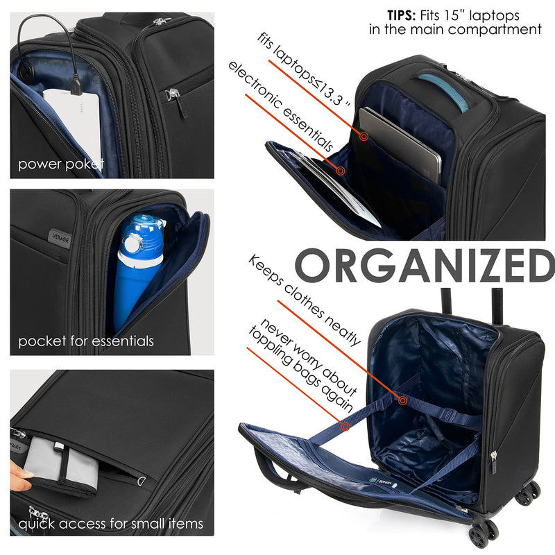 Verage 14.5-Inch Underseat Spinner Luggage with USB