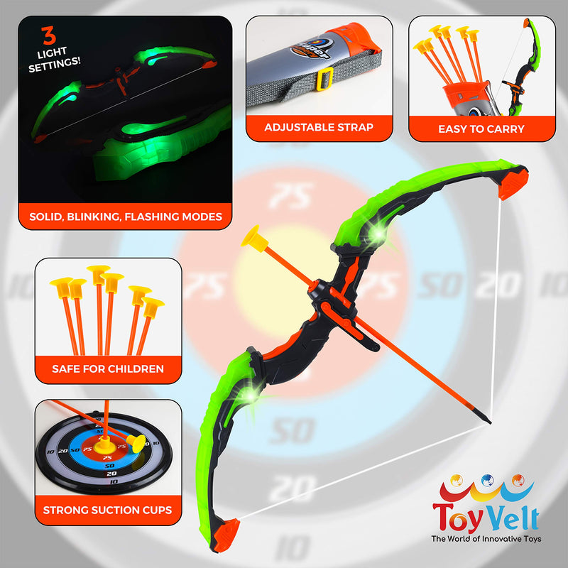 Kids LED Bow and Arrow Set with Suction Arrows - Green