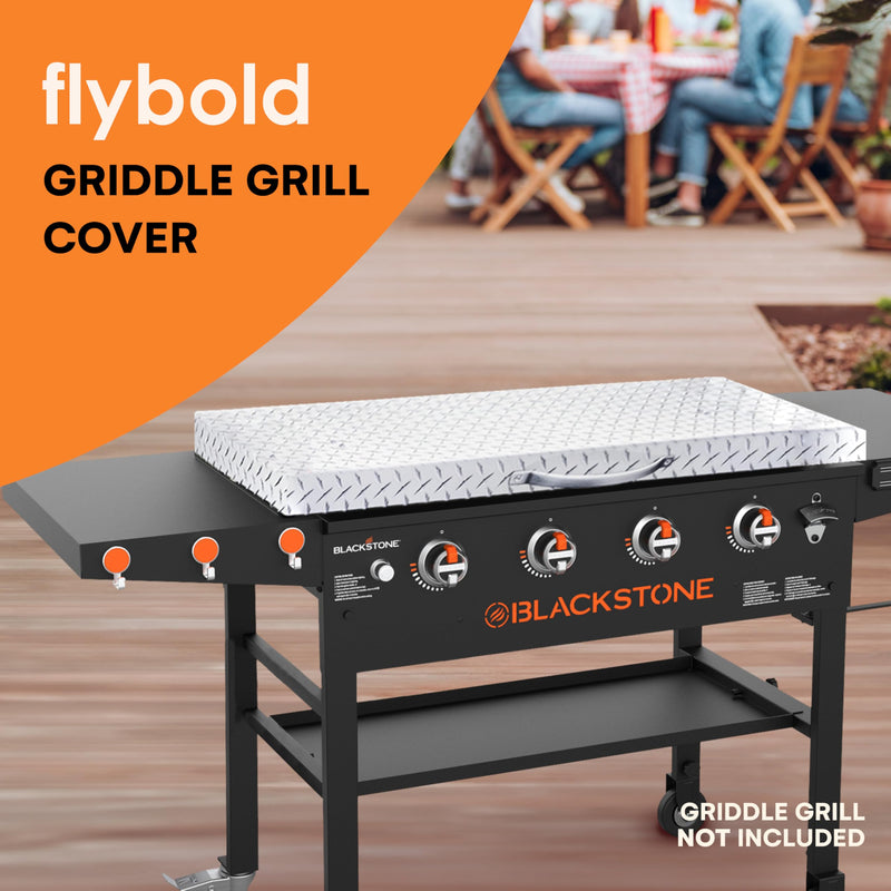 Flybold Silver 28 inch Diamond Plate Griddle Cover Weatherproof and Durable