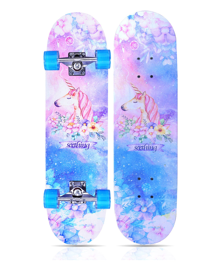 Pink Unicorn Maple Skateboard for All Ages and Skill Levels