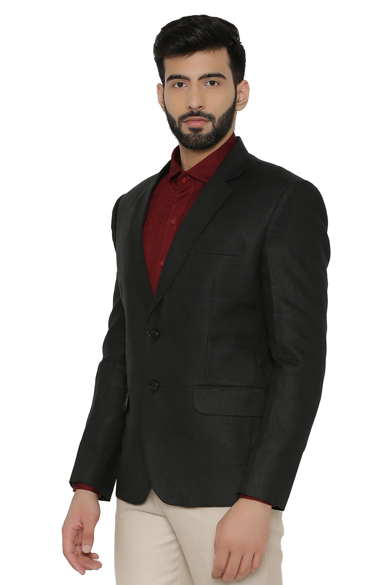 WINTAGE Men's Linen Tailored Fit Solid Evening Casual Blazer Coat Jacket Black