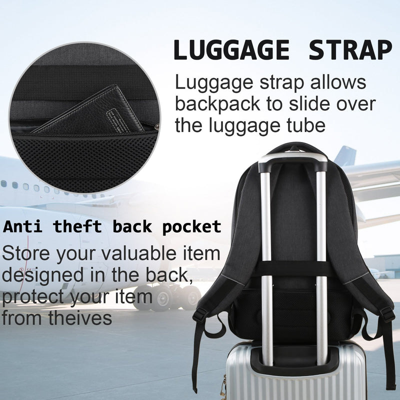 Anti-Theft Laptop Backpack with USB Port Fits 15.6 Inch Black