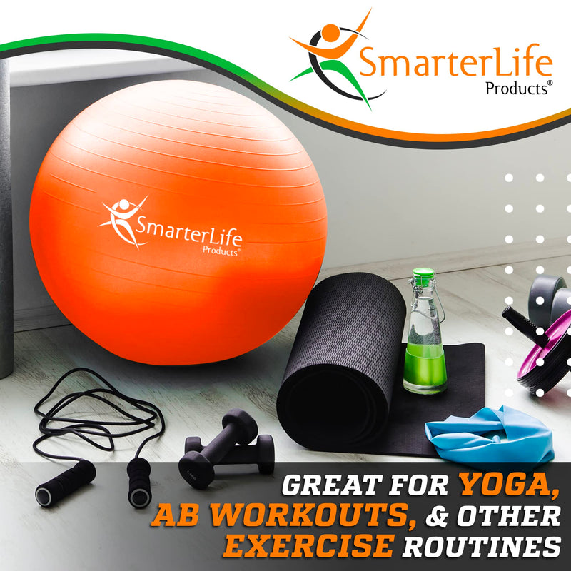 SmarterLife Workout Exercise Ball for Fitness Yoga Balance Stability 65 cm Orange