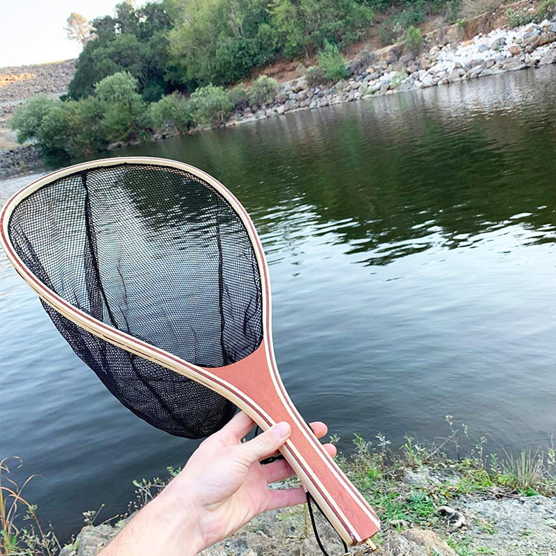 Tear Drop Fly Fishing Landing Net Wooden Frame Trout Bass Catch And Release Net Waterproof Nylon Mesh