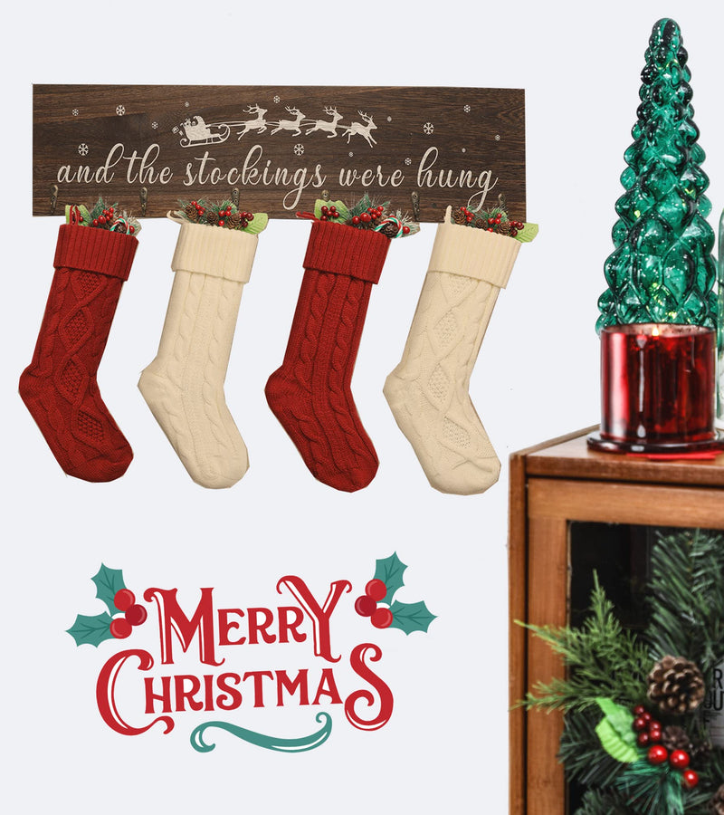 Wood Christmas Stocking Holder with Six Hooks - 24 Inch