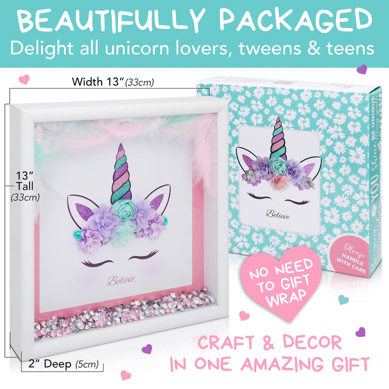 Amitié Lane DIY Unicorn Picture Craft Kit - Gifts for Girls - Create Your Own Wall Art Bedroom Decor with This Arts & Crafts Kit for Kids - Girls Toys and Birthday Gifts with Unicorns