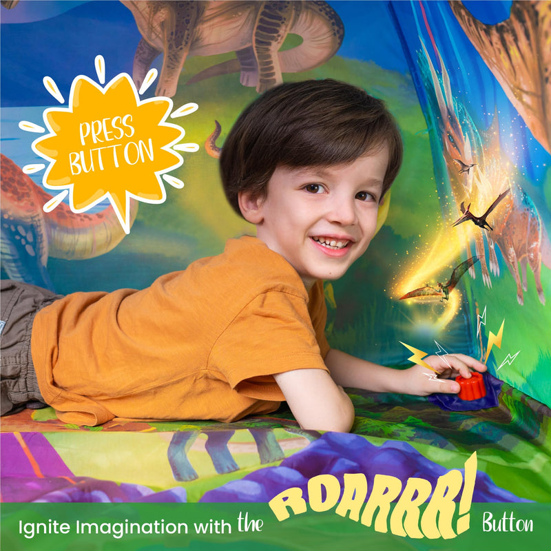 Interactive Dino Paradise Super Dome Play Tent with Roar Button and LED Lights