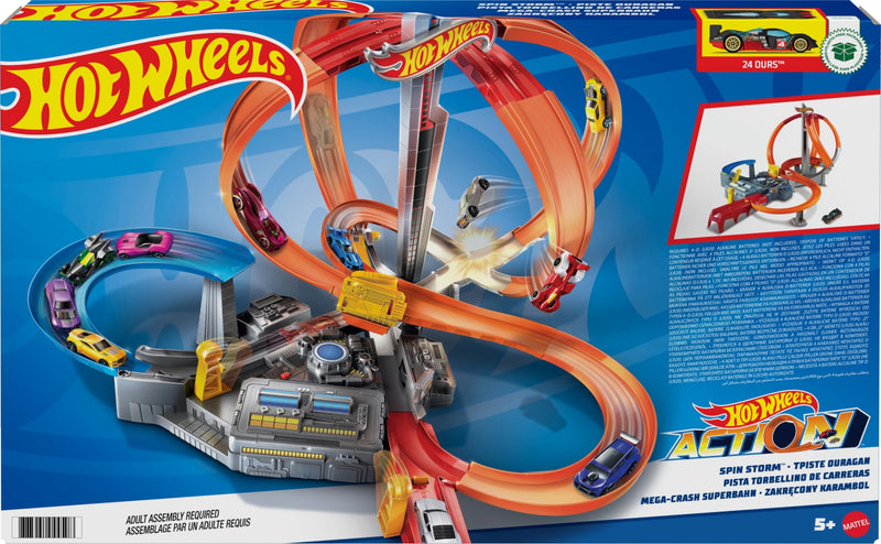 Hot Wheels Spin Storm Track Set with 3 Intersections & Motorized Booster