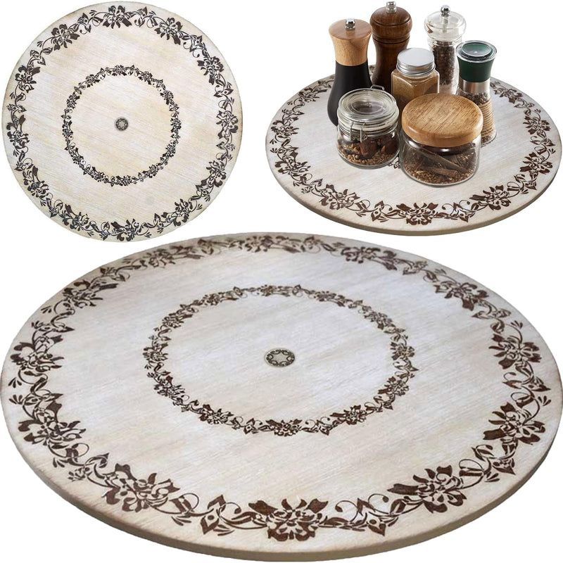 18" Rotating Wooden Lazy Susan with Artistic Design