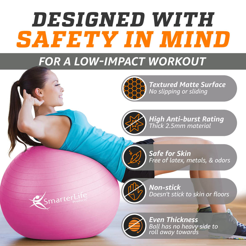 SmarterLife Workout Exercise Ball for Fitness Yoga Stability Birthing 45 cm Pink