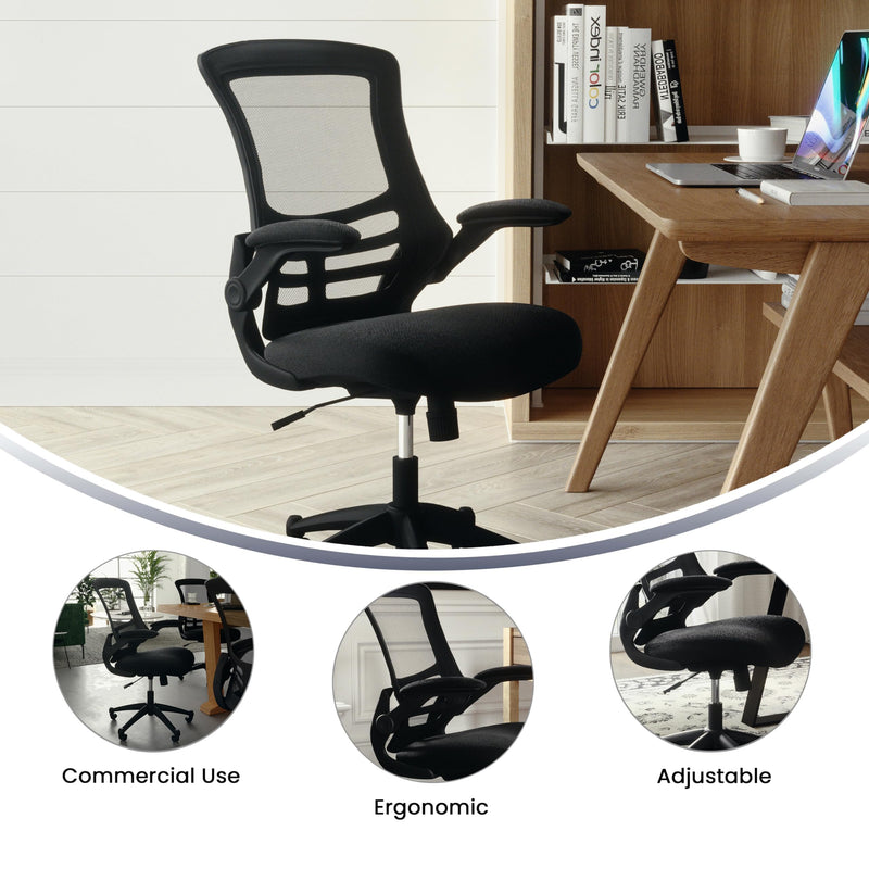 Flash Furniture Mid Back Black Mesh Ergonomic Office Chair With Flip Up Arms