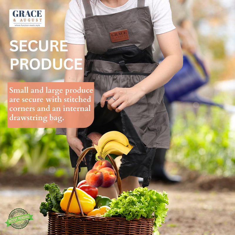 Grace and August Gardening Apron With 7 Pockets Drawstring Bag Grey Pumpkin