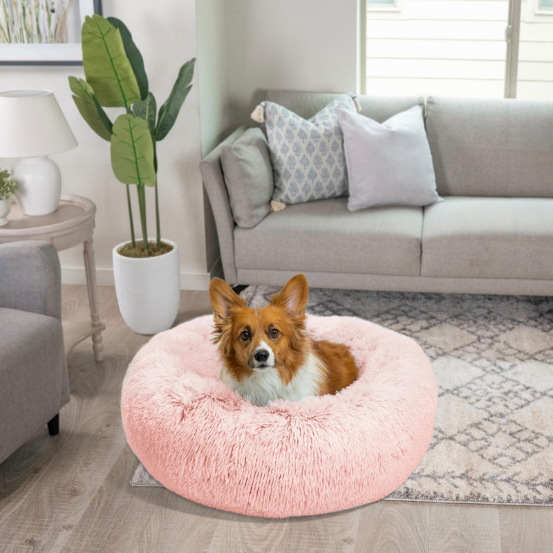 Candy Pink Calming Donut Pet Bed for Cats & Dogs - 30 Inch