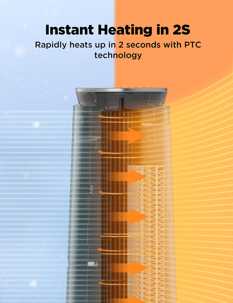 Pelonis 23 Oscillating Ceramic Tower Space Heater with Remote & Thermostat