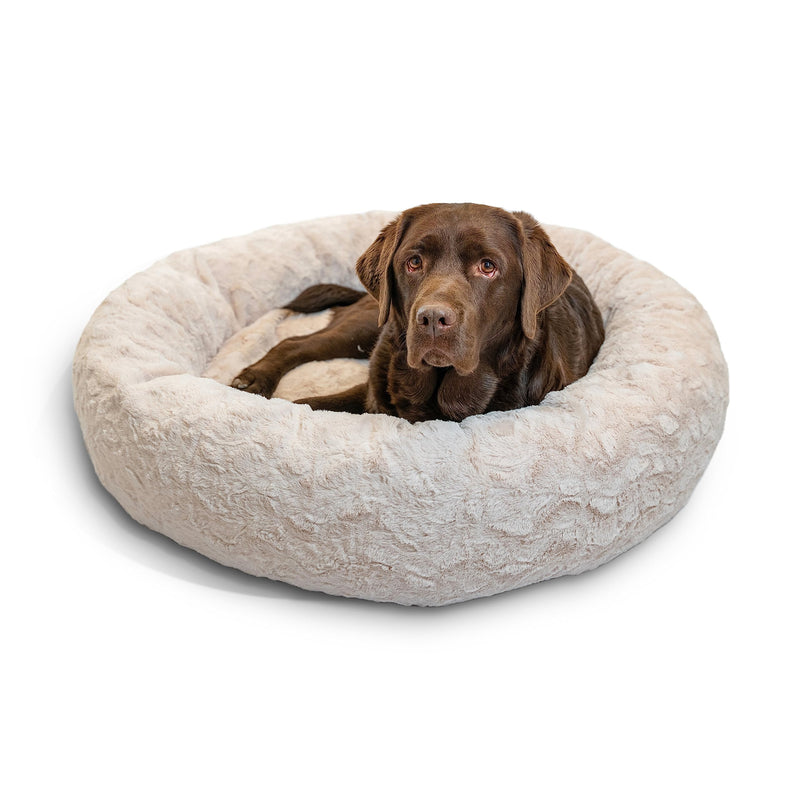 Calming Donut Pet Bed Lux Fur Oyster Large 36x36