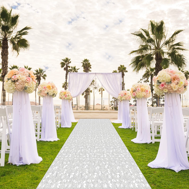 Ezlucky Aisle Runner For Wedding Ceremony 3x100 Ft White Olive Branch Scroll Pattern Pull String Included Perfect For Wedding Parties Christmas Decor Indoor & Outdoor Use 40gsm Thickness