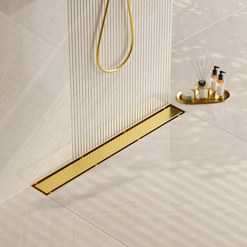 Neodrain 28-In Gold Linear Shower Drain with Hair Strainer Certified