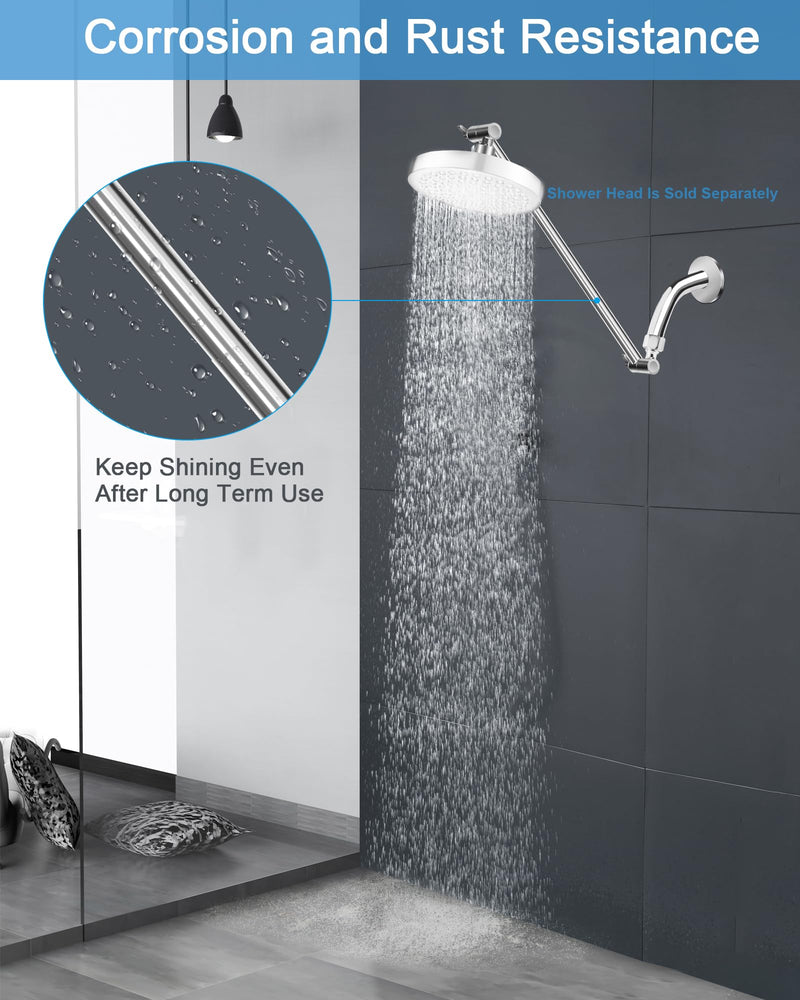 15 Inch Extra Long Adjustable Shower Head Extension Arm With Locking Set Screw