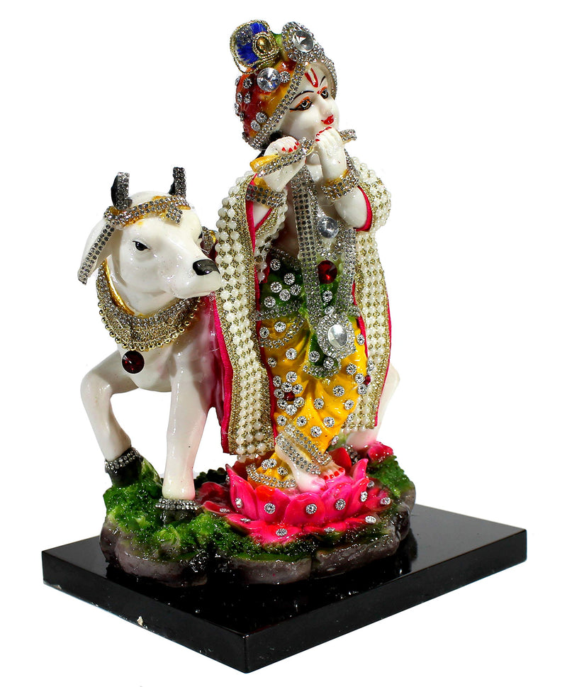 Esplanade Resin Lord Krishna With Cow Murti Idol Statue Sculpture 10 Inch