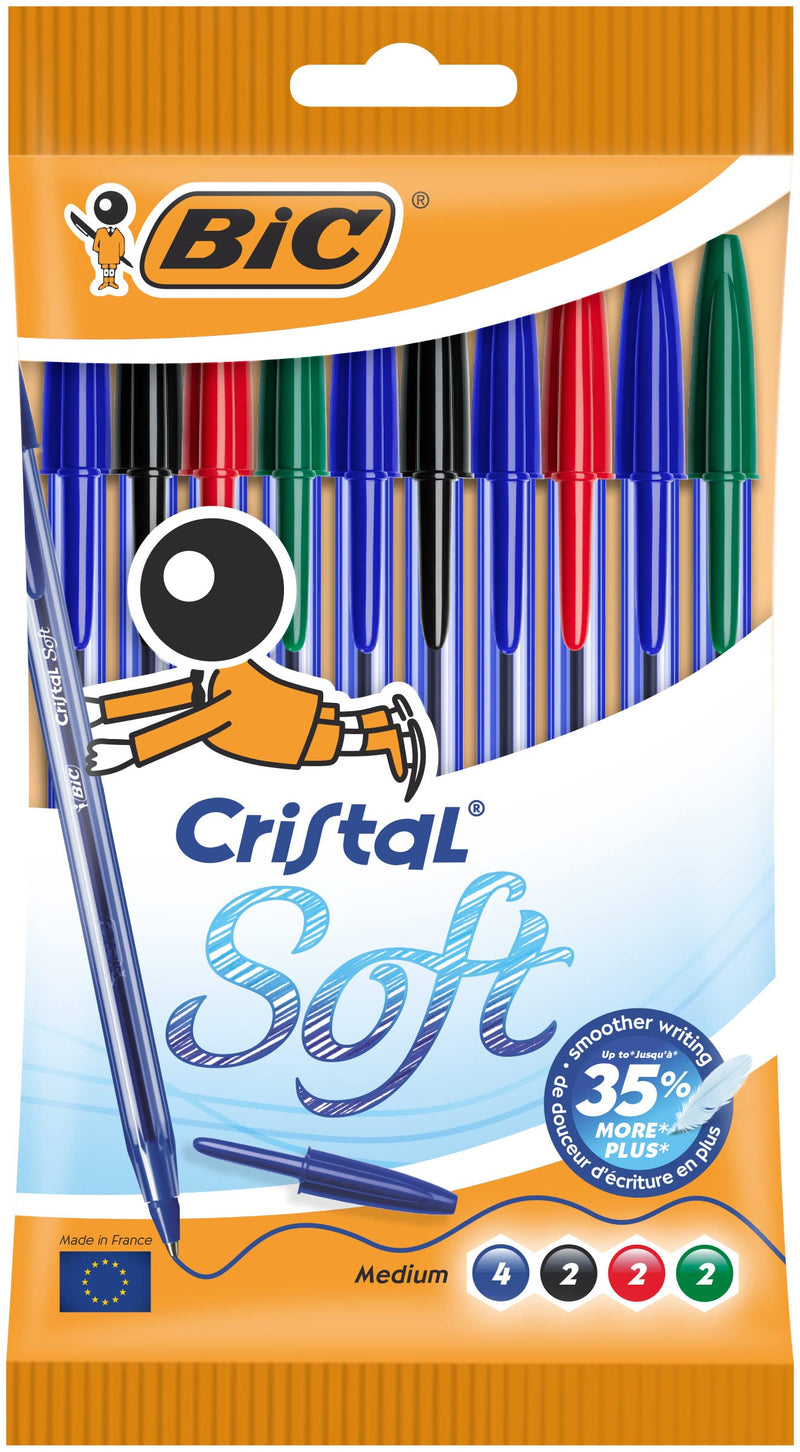 BIC Cristal Soft Assorted Ballpoint Pens 10 Pack