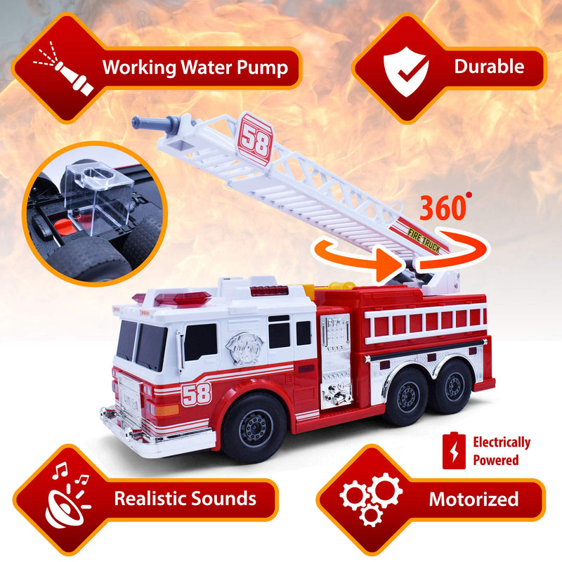 VEBO Fire Truck Toy with Lights, Sound & Water Pump - 15 Inch