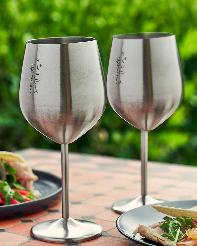 2 pack Silver Gusto Nostro Stainless Steel Wine Glass - 18 oz - Unbreakable Wine Glasses for Travel